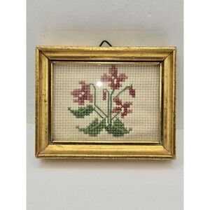 Artisan Petit Point Needlepoint Framed Picture VTG Miniature